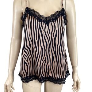 Crescent V Neck Lace Spaghetti Strap Animal Print Cami Tank Size Small